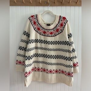 Talbots Faire Isle Sweater Wool Blend White Red Grey Black 2X